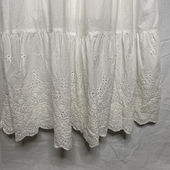 Hello Molly Maxi Dress Cotton Tiered Eyelet Smocked Pockets Sundress Sz 4 White - Picture 5 of 12